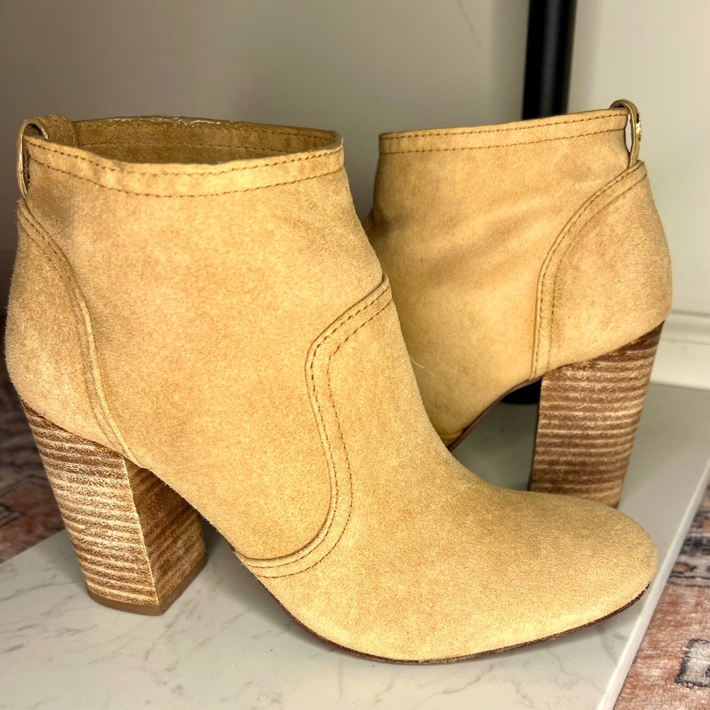 Suede Ankle Booties in Tan - Stylish Women’s Heeled Boots